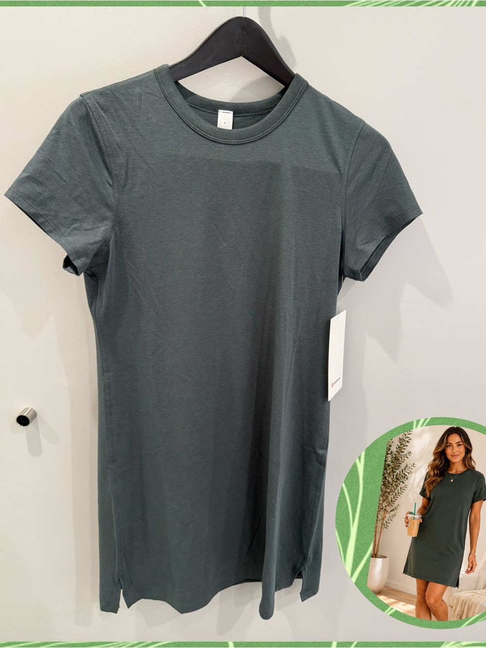Lululemon Classic Fit Cotton Blend T Shirt Dress Dark Forest Green NWT Size 6
